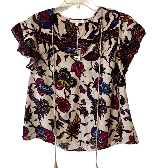 Love the Label New Ruffle Flutter Sleeve Floral Print V Neck Blouse Shirt S Boho - Picture 4 of 15